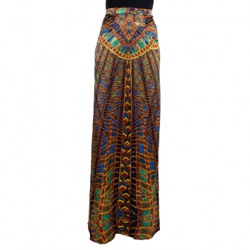 Pre Owned Roberto Cavalli Multicolor Egyptian Print Silk Satin Maxi Skirt L