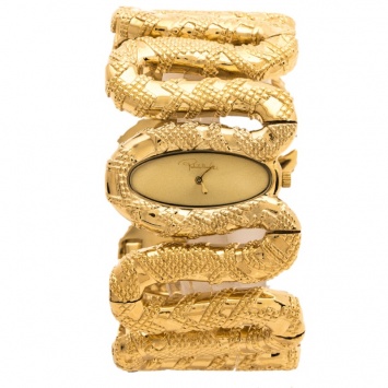 Pre Owned Roberto Cavalli Yellow Gold Plated Stainless Steel Cleopatra R7253195517 Women's Wristwatch 40 mm