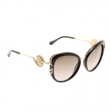 Pre Owned Roberto Cavalli Black/Gold 1073 03B Cateye Sunglasses
