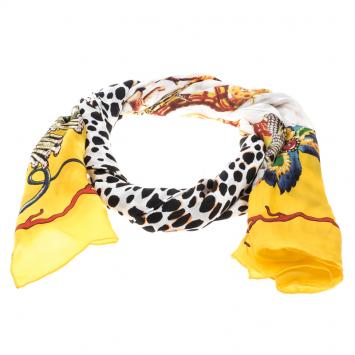 Pre Owned Roberto Cavalli Multicolour Birds and Butterfly Print Satin Scarf