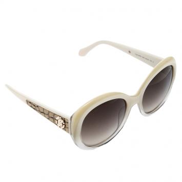 Pre Owned Roberto Cavalli Pearl/Brown 983S Tejat Round Sunglasses