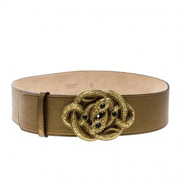 Pre Owned Roberto Cavalli Bronze Leather Serpent Buckle Belt 95cm