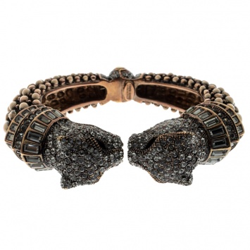 Pre Owned Roberto Cavalli Crystal Embellished Panther Open Cuff Bangle