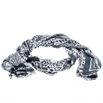 Pre Owned Roberto Cavalli Multicolor Leopard Printed Silk Scarf