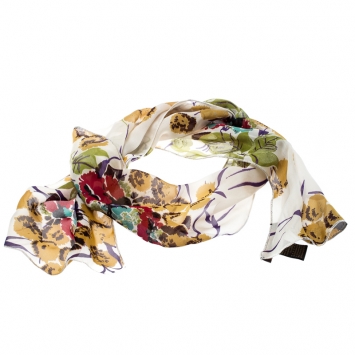 Pre Owned Roberto Cavalli Multicolor Glitter Floral Print Silk Chiffon Neck Scarf