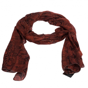 Pre Owned Roberto Cavalli Red Snakeskin Print Silk Stole 