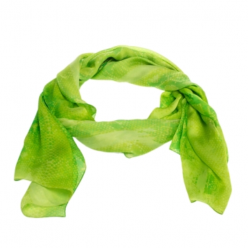 Pre Owned Roberto Cavalli Neon Green Snakeskin Print Silk Scarf