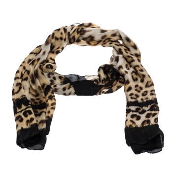Pre Owned Roberto Cavalli Black & Brown Leopard Printed Silk Scarf