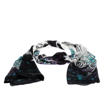 Pre Owned Roberto Cavalli Black & White Abstract Print Silk Scarf