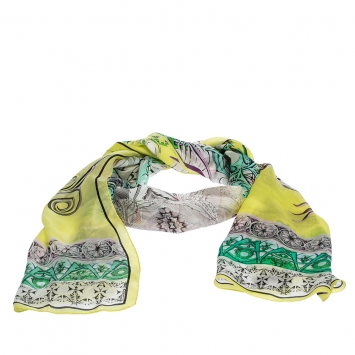 Pre Owned Roberto Cavalli Yellow Abstract Printed Silk Scarf