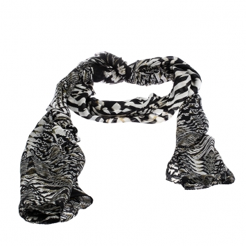 Pre Owned Roberto Cavalli Black & White Snakeskin Print Silk Scarf  
