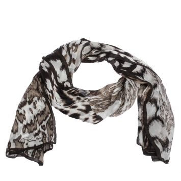 Pre Owned Roberto Cavalli Brown Animal Printed Silk Stole 