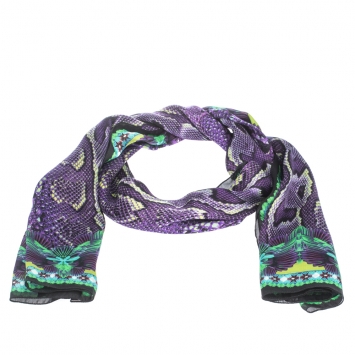 Pre Owned Roberto Cavalli Purple Snake Skin Print Silk Scarf