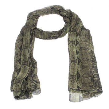 Pre Owned Roberto Cavalli Green Snake Skin Print Silk Stole