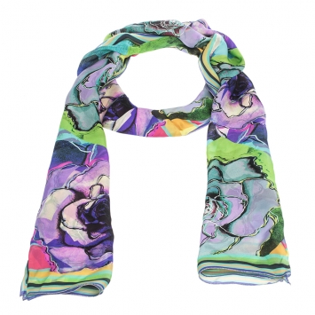 Pre Owned Roberto Cavalli Multicolor Floral Print Silk Scarf
