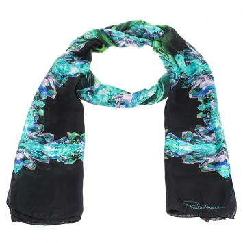 Pre Owned Roberto Cavalli Black Crystal Print Silk Scarf