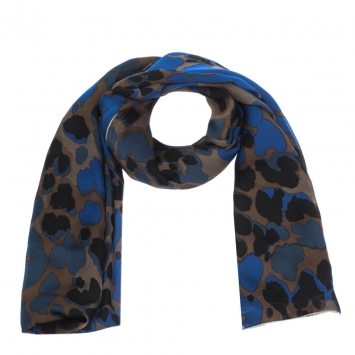 Pre Owned Roberto Cavalli Blue Camouflage Print Silk Scarf 