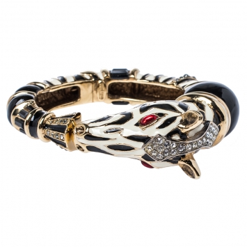 Pre Owned Roberto Cavalli Crystal Embedded Zebra Cuff Bracelet