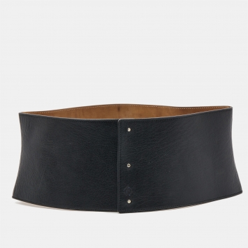 Pre Owned Roberto Cavalli Black Snake Embossed Leather Wide Waist Belt 70CM