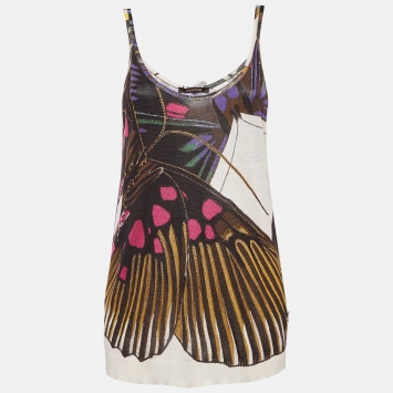 Pre Owned Roberto Cavalli Multicolor Butterfly Print Knit Cami Top M