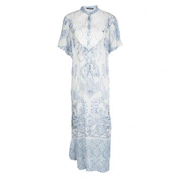Pre Owned Roberto Cavalli White Floral Printed Silk Embellished Sheer Maxi Dress S  