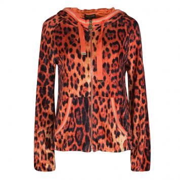 Pre Owned Roberto Cavalli Gym Orange Leopard Print Hooded Zip Front Sweatshirt M