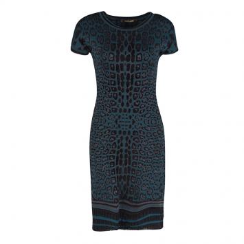 Pre Owned Roberto Cavalli Multicolor Animal Pattern Jacquard Ruffle Bottom Dress M