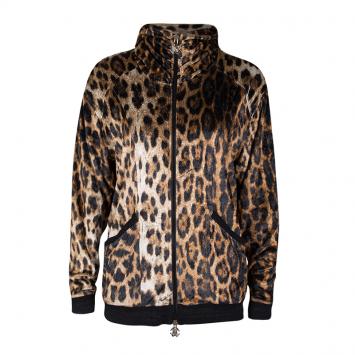Pre Owned Roberto Cavalli Gym Leopard Pattern Zip Front Velvet Jacket S