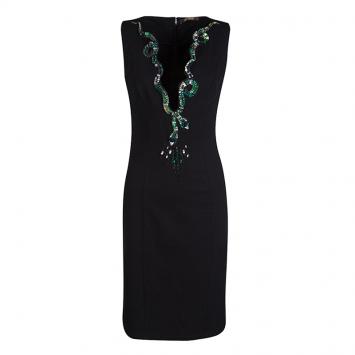 Pre Owned Roberto Cavalli Black Embellished Neck Sleeveless Dress M