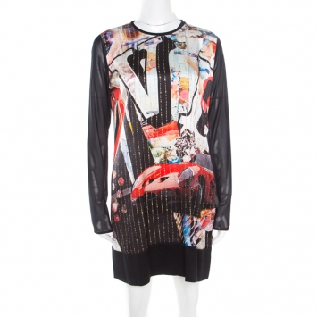 Pre Owned Roberto Cavalli Multicolor Vintage Pop Art Printed Silk Shift Dress M
