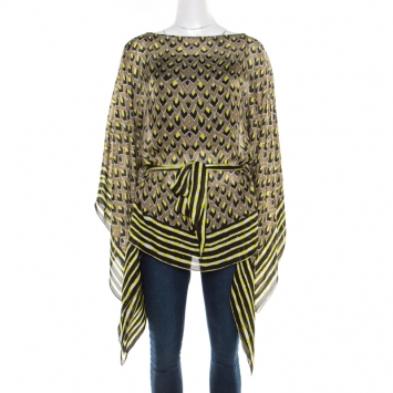 Pre Owned Roberto Cavalli Multicolor Printed Silk Tie Detail Kaftan Top M
