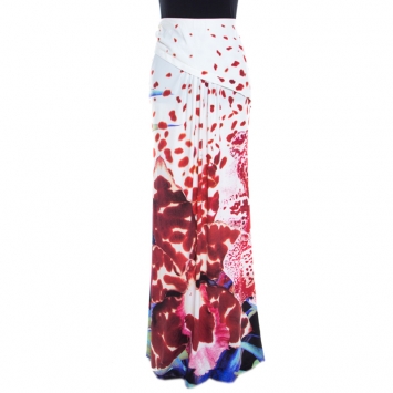 Pre Owned Roberto Cavalli Multicolor Orchid Printed Maxi Skirt M