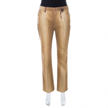 Pre Owned Roberto Cavalli Brown Shimmer Denim Flared Jeans L 