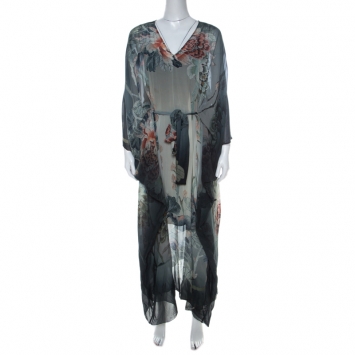 Pre Owned Roberto Cavalli Multicolor Floral Print Dégradé Silk Maxi Kaftan S