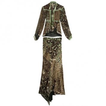 Pre Owned Roberto Cavalli Front Tie Skirt Set S