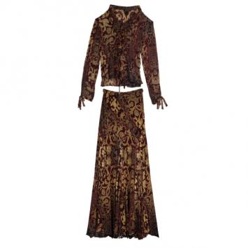 Pre Owned Roberto Cavalli Baroque Print Frill Skirt Set L
