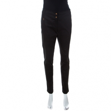 Pre Owned Roberto Cavalli Black Stretch Cotton Zipper Detail Tapered Pants M 