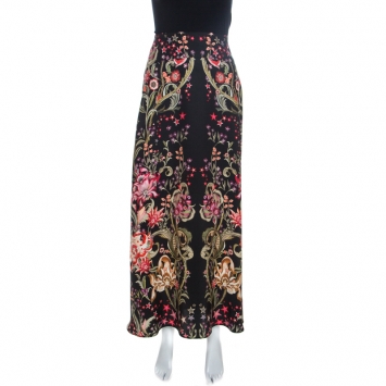 Pre Owned Roberto Cavalli Black Garden Print Silk Maxi Skirt S