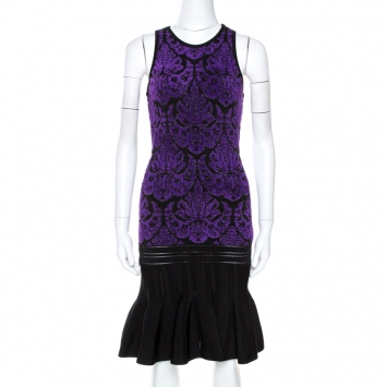 Pre Owned Roberto Cavalli Bicolor Lurex Jacquard Knit Midi Dress S