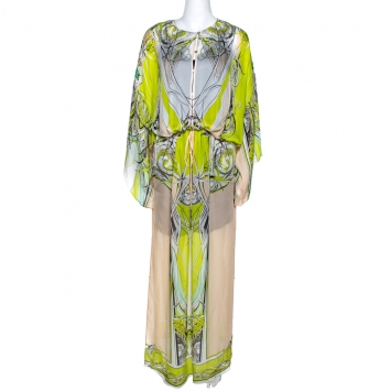 Pre Owned Roberto Cavalli Multicolor Printed Silk Maxi Cover Up Kaftan M