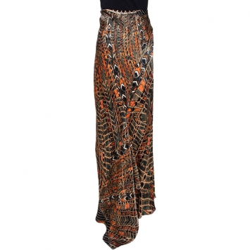 Pre Owned Roberto Cavalli Multicolor Printed Silk Maxi Skirt L