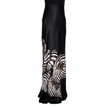 مملوكة مسبقًا Roberto Cavalli Two Tone Silk Satin Animal Print Maxi Skirt L 