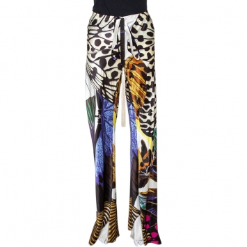 Pre Owned Roberto Cavalli Multicolor Butterfly Print Silk Palazzo Pants L