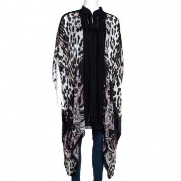 Pre Owned Roberto Cavalli Multicolor Animal Printed Silk Short Kaftan Dress M
