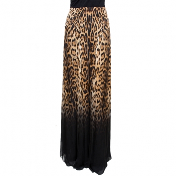 مملوكة مسبقًا Roberto Cavalli Brown Animal Print Silk Flared Maxi Skirt L