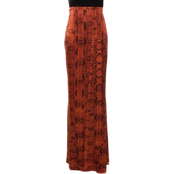 مملوكة مسبقًا Roberto Cavalli Red Snakeskin Printed Silk Flared Skirt L