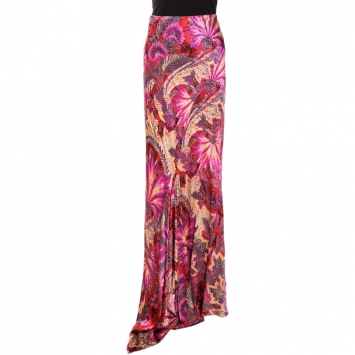 Pre Owned Roberto Cavalli Pink Abstract Printed Silk Mermaid Maxi Skirt L 