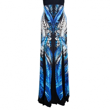 مملوكة مسبقًا Roberto Cavalli Multicolor Printed Jersey and Mesh Panelled Maxi Skirt L