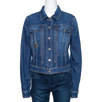 Pre Owned Roberto Cavalli Blue Denim Heart Pendant Detail Jacket L