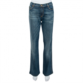 مملوكة مسبقًا Roberto Cavalli Indigo Medium Wash Denim Embellished Straight Fit Jeans L